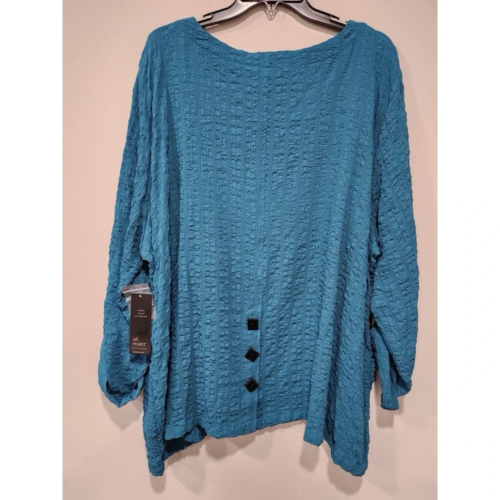 Ali Miles NWT Woman's 3xl Pockets‎ Tunic Blouse Turquoise